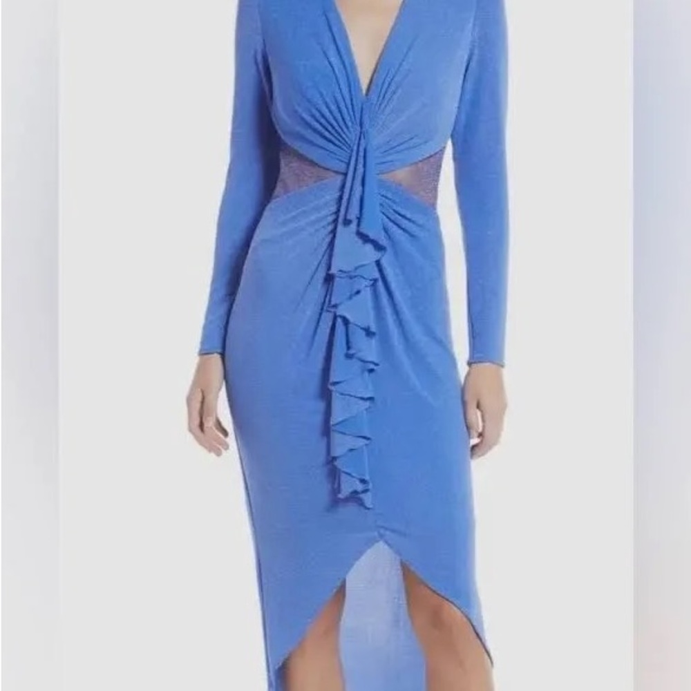 Gorgeous Sho dress metallic long sleeve high low dress